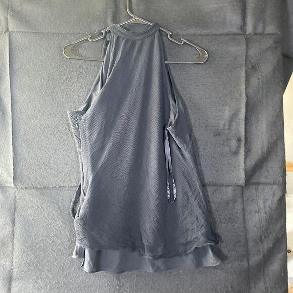 Express Womens Blouse Black Crew Neck Tie Tank 100% Silk Lined Side Zip XL - Picture 9 of 11